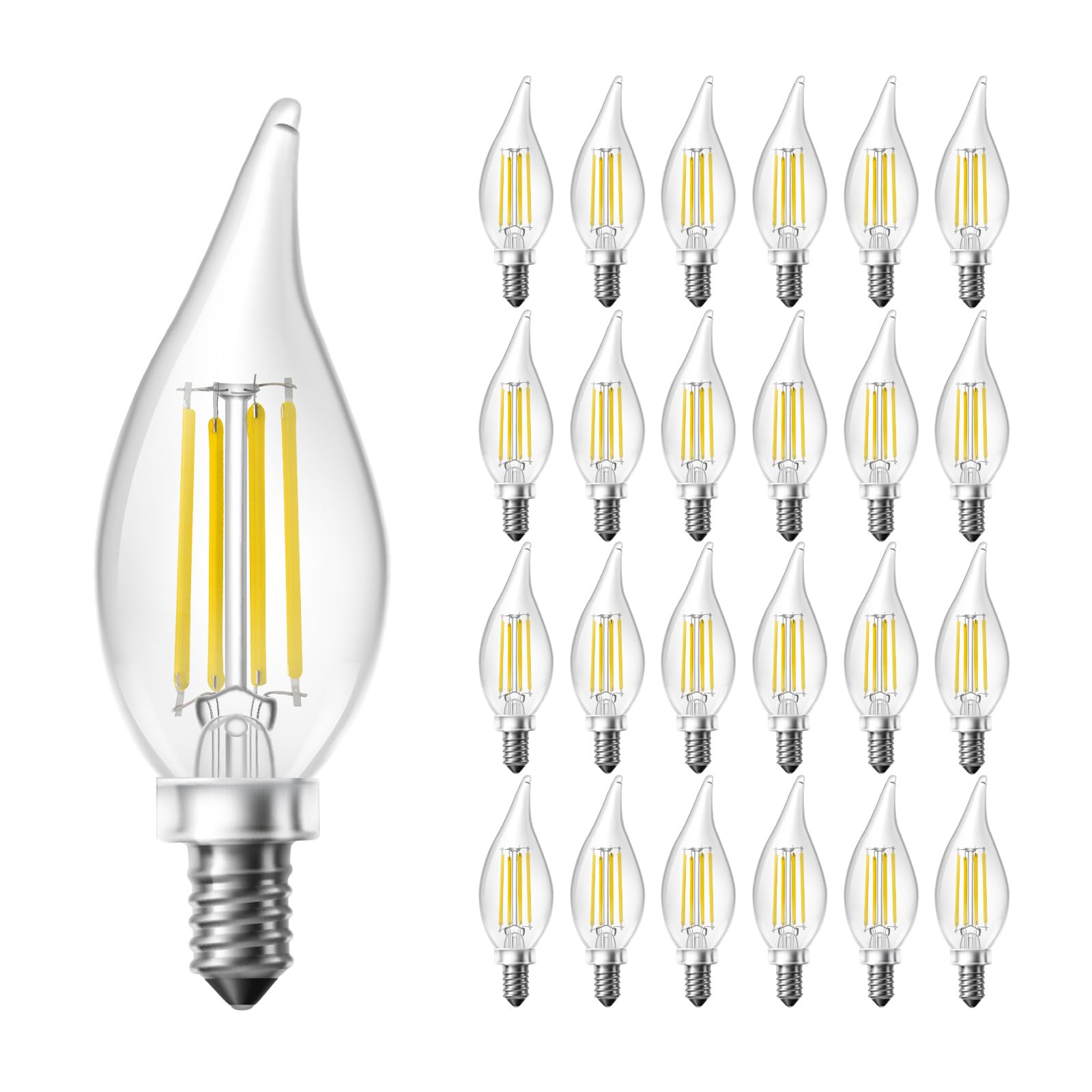 DAYBETTER Chandelier Light Bulbs, Candelabra Light Bulbs 40 Watt Equivalent E12 LED Bulb Dimmable, 5000K Daylight White, 4.5W 400LM, Flame Tip Vintage Candle Light Bulb, 24 Pack