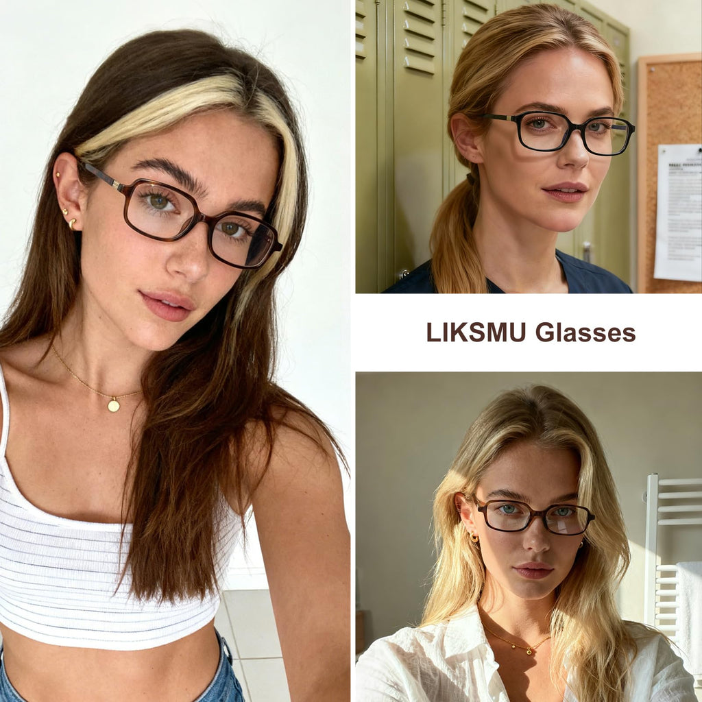 LIKSMU Blue Light Blocking Glasses for Woman Men Computer Gaming TV Screen Blue light Blocker Eyewear Trendy Rectangle Small Nerd Eyeglasses, 2pack, Black Frame Clear Lens &Tortoise Frame Clear Lens