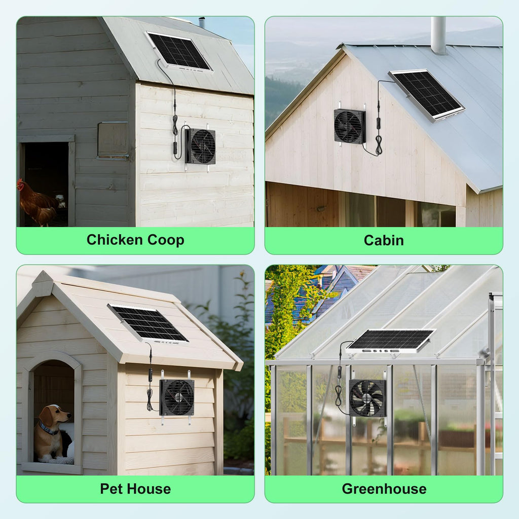 pqins 7.1" Large Solar Greenhouse Fan, 25W Solar Powered Vent Exhaust and Intake Chicken Coop Fan Outdoor Waterproof, 16.5 ft Cord, Strong Airflow for Shed Doghouse Cabin Ventilation Air Circulation