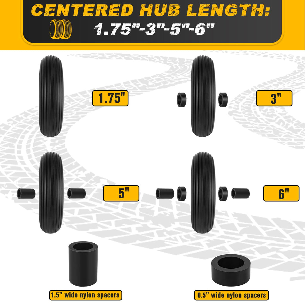 4.00-6 Flat-free Tire and Wheel, 13" Wheelbarrow Wheels and Tires with 5/8" or 3/4" Bearings 4.00-6 Solid Tires Replacement for Wheelbarrow, Gorilla Cart, Hand Trucks, Garden Carts(2 PCS)