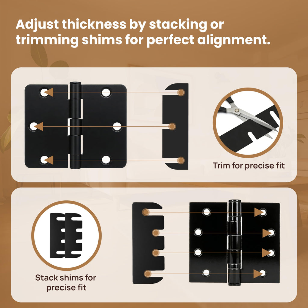 36pcs Door Hinge Shims 4 inch,Black Hinge Spacers,Thickness Adjustable Spacer for Doors, Adjusting The Spacing to Align,Can Be Trimmed (36, L4in/T0.05in)
