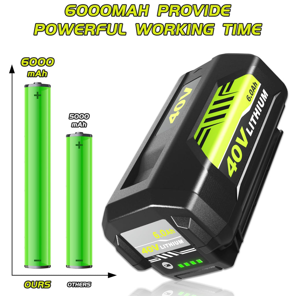 1 Pack 6000mAh High Capacity Replacement for Ryobi 40V Battery 6.0Ah Compatible with Ryobi 40 Volt Lithium Battery OP4026 OP40601 OP4050A OP4040 OP4030 OP4050 Compatible with 40V Cordless Tool(Green)