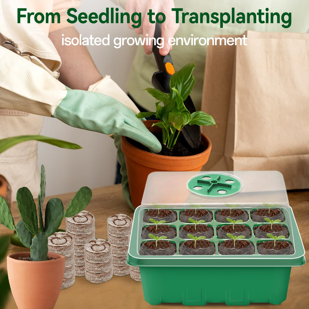 Seed Starter Tray with Peat Pellets, Green Seeding Starter Trays for Plants