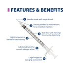 Easy Touch 28 Gauge U-100 Insulin Syringes (28G 0.5cc 1/2”) with 1/2” Long Needle, 0.5cc (50 Unit Capacity), Bold Markings for Accurate Dosing, Disposable, Box of 100