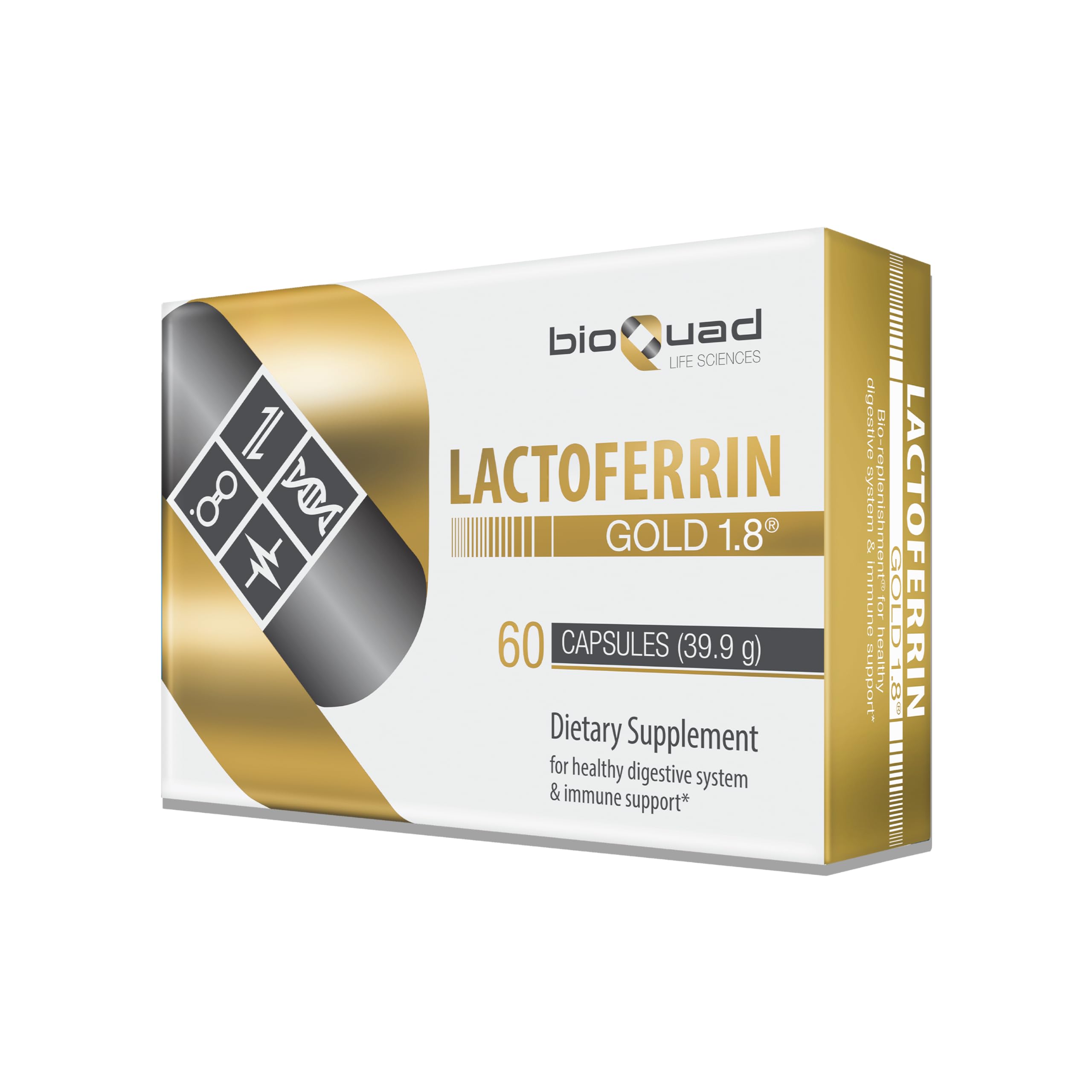 bioQuad Lactoferrin Gold 1.8 - for Immune Support, Digestive Health, and Iron Absorption - Lactose-Free, Gluten-Free, Non-GMO (60 Count)