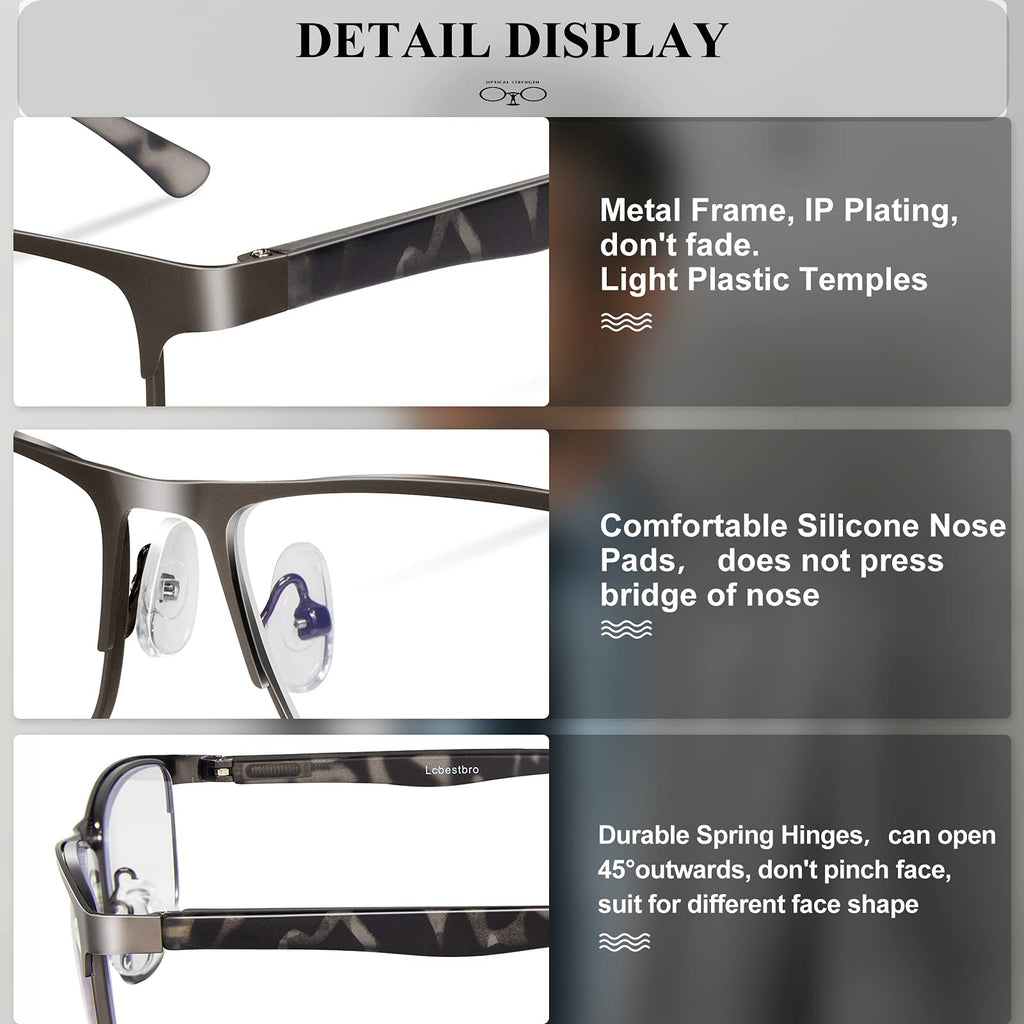 Lcbestbro 3 Pack Business Blue light Blocking Reading Glasses for Men, 0.5 Metal Readers