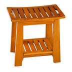 21" Standard Teak Shower Bench with Shelf & Handle - Waterproof, Non-Slip Bath Stool, 300 lbs Capacity - Fits Standard Tubs/Showers & Outdoor Use (Patented)