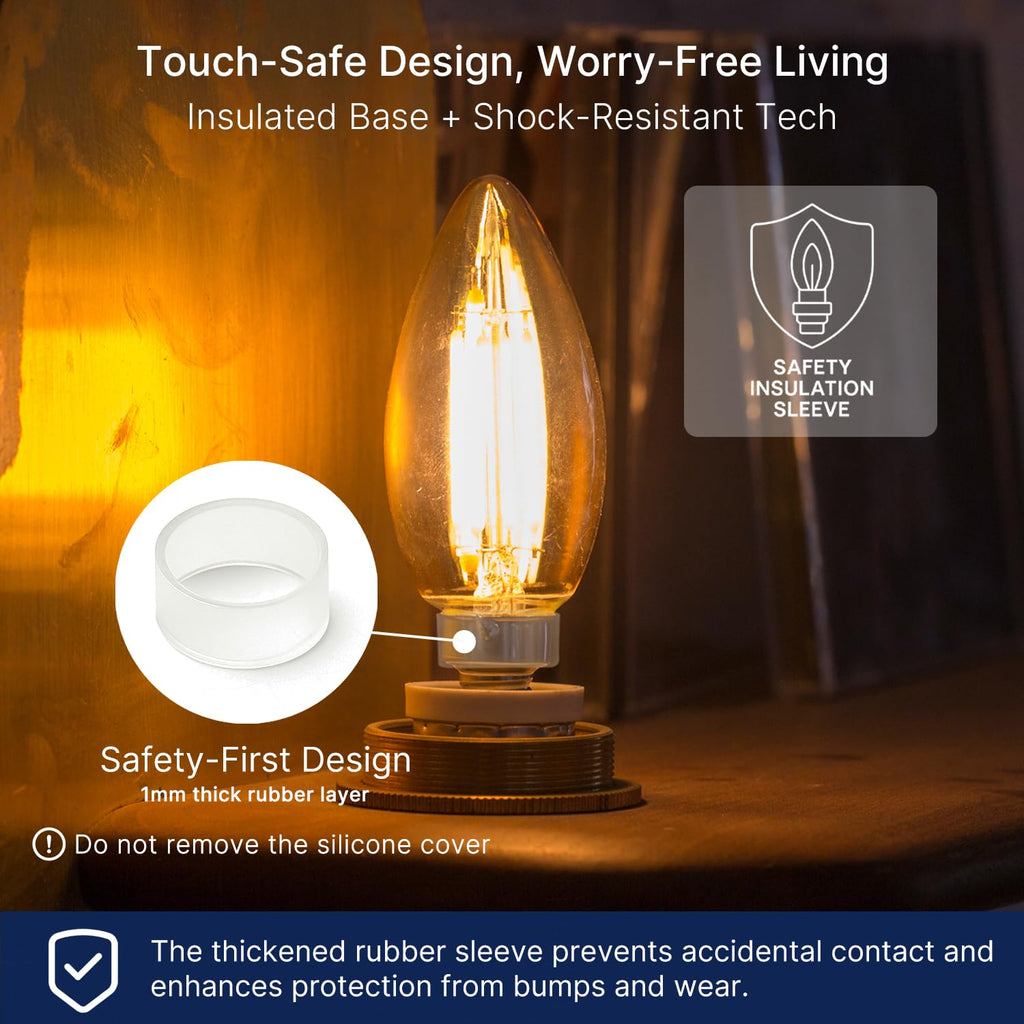 FLSNT 60W Equivalent LED Chandelier Light Bulbs, Dimmable, E12 Base, Clear B11 LED Filament Candelabra Bulbs, 2700K Soft White, 6 Pack
