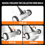 E BAVITE 45Lbs Nail Magnetic Sweeper,17 Inches Heavy Duty Telescopic Magnet Broom Large Rolling Nail Finder Magnet Tools with Wheels Cleanup and Long Adjustable Handle for Yard