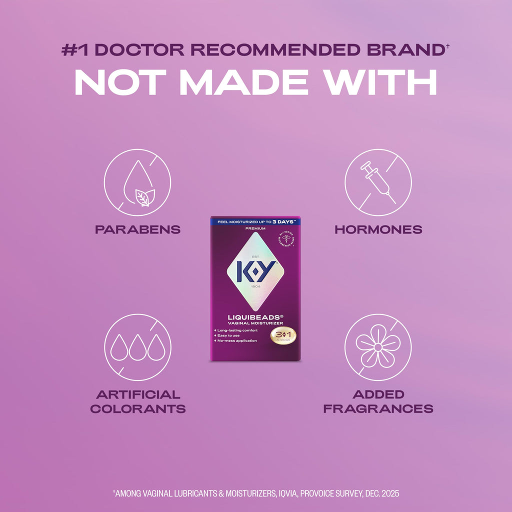 K-Y Liquibeads Vaginal Moisturizer for Women, Silicone Lube Suppository, Lubricant Helps Reduce Pain Due to Dryness, 6 Suppositories & 6 Applicators