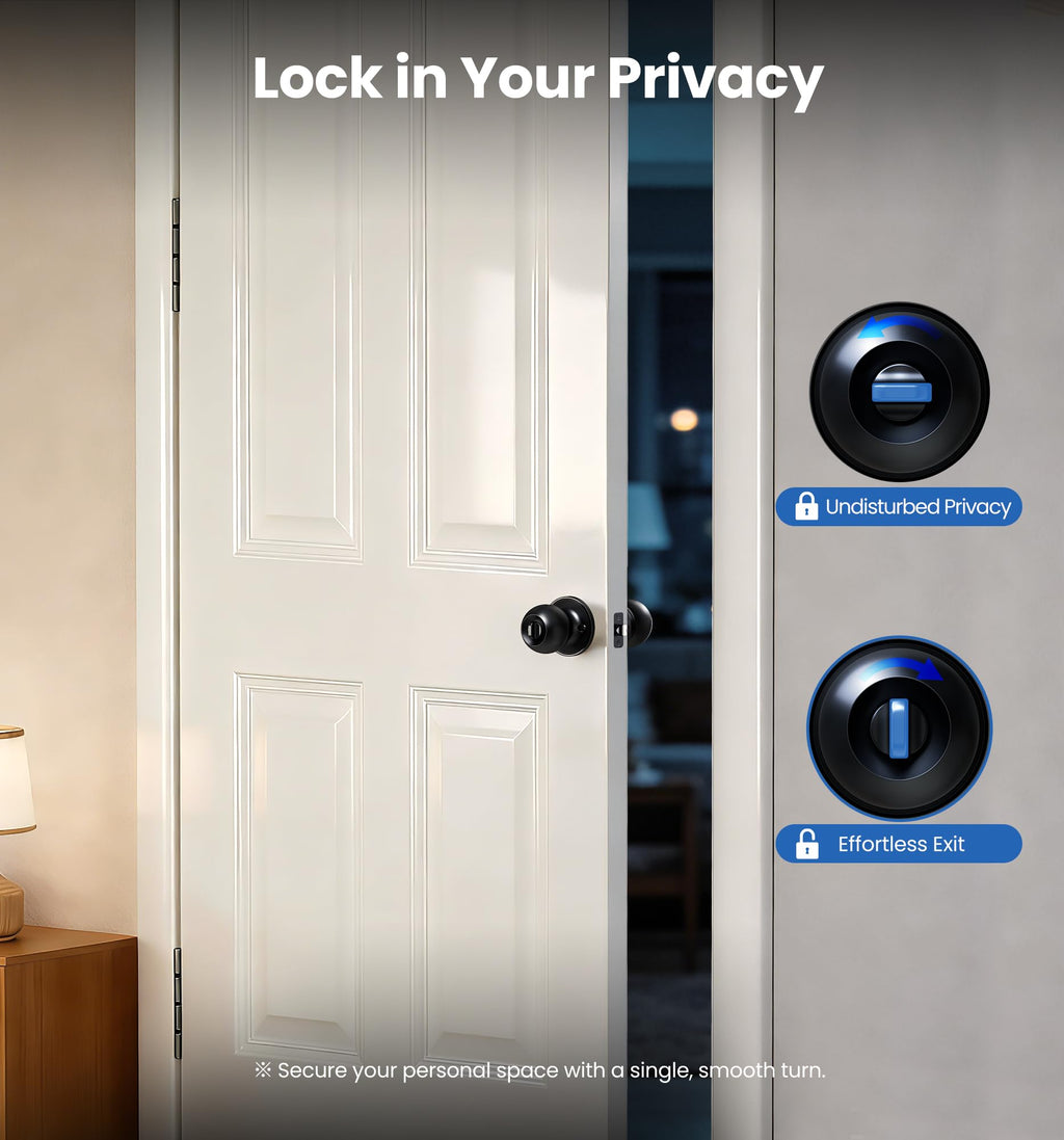 Veise Keyed Entry Door Knob, Bedroom Door Lock with Keys, Heavy-Duty Rust-Proof Construction, Door Handle for Exterior Interior Security, Easy to Install, Matte Black