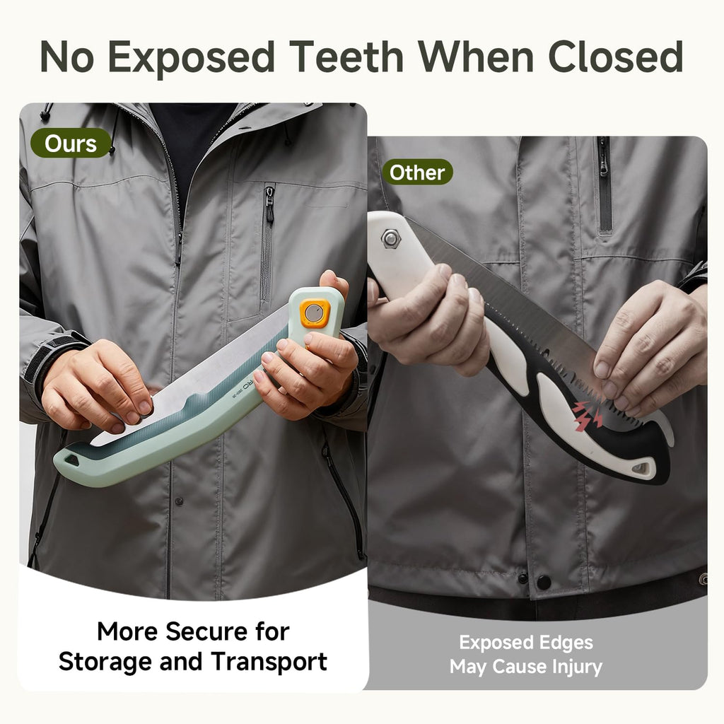 PrunePro® Folding Pruning Saw, 9.5 Inch Super Sharp SK5 Triple-Cut Blade, 3 Adjustable Cutting Angles, Ergonomic Non-Slip Grip, Lightweight, Portable Hand Saw for Tree Trimming, Camping, Gardening