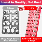 51-in-1 Bolt Size Finder & Thread Checker, 32 Metric & 32 SAE Nut and Bolt Thread Gauge with 19 Drill Bit Checker, CNC-Machined Aluminum Screw Size Chart, Go/No-Go ANSI Standard, Non-Slip Base
