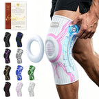 Kuangmi Knob Knee Brace for Pain Relief, Knee Support with Patella Gel Pad & Side Stabilizers, Compression Knee Sleeve for Workout, Arthritis, Joint Pain, Meniscus Tear (Pink White,Left,XX-Large,Single)