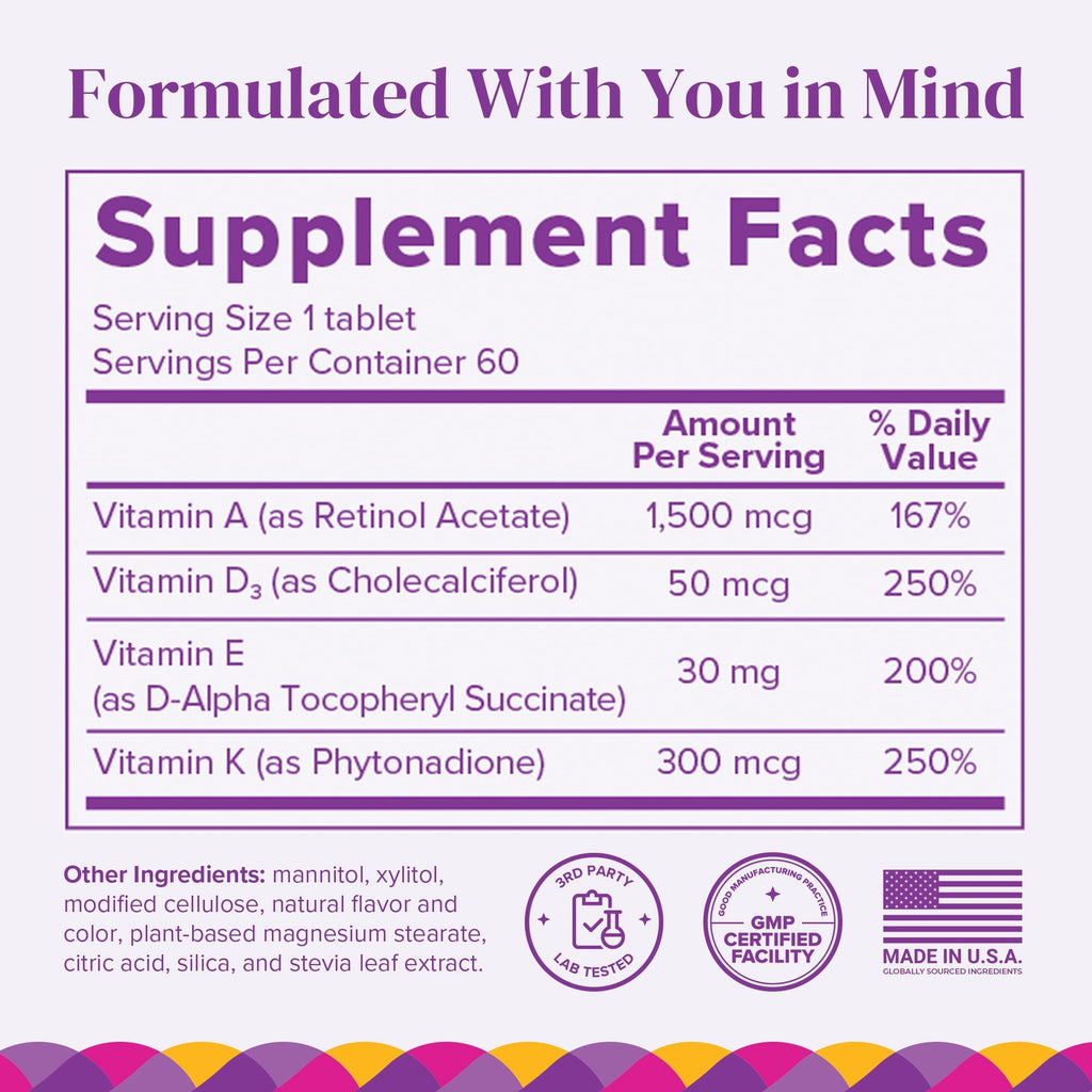 Barimelts ADEK - 60 Fast-Dissolving Tablets (2-Month Supply) - Sugar-Free Bariatric Vitamins for Women Including Vitamin A, Vitamin D, Vitamin E & Vitamin K, Natural Strawberry Flavor