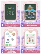 YOHOOLYO Kids Easel Standing Art Easel for Kids, Double Sided Children Pink Purple Easel Magnetic Chalkboard Whiteboard Dry Eraser Board Great Gift for Girls