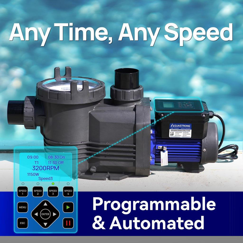 Aquastrong Variable Speed Pool Pump In/Above Pool Pump Energy Efficient High Flow Powerful Self Primming Swimming Pool Pumps with Filter Basket,Dark Black