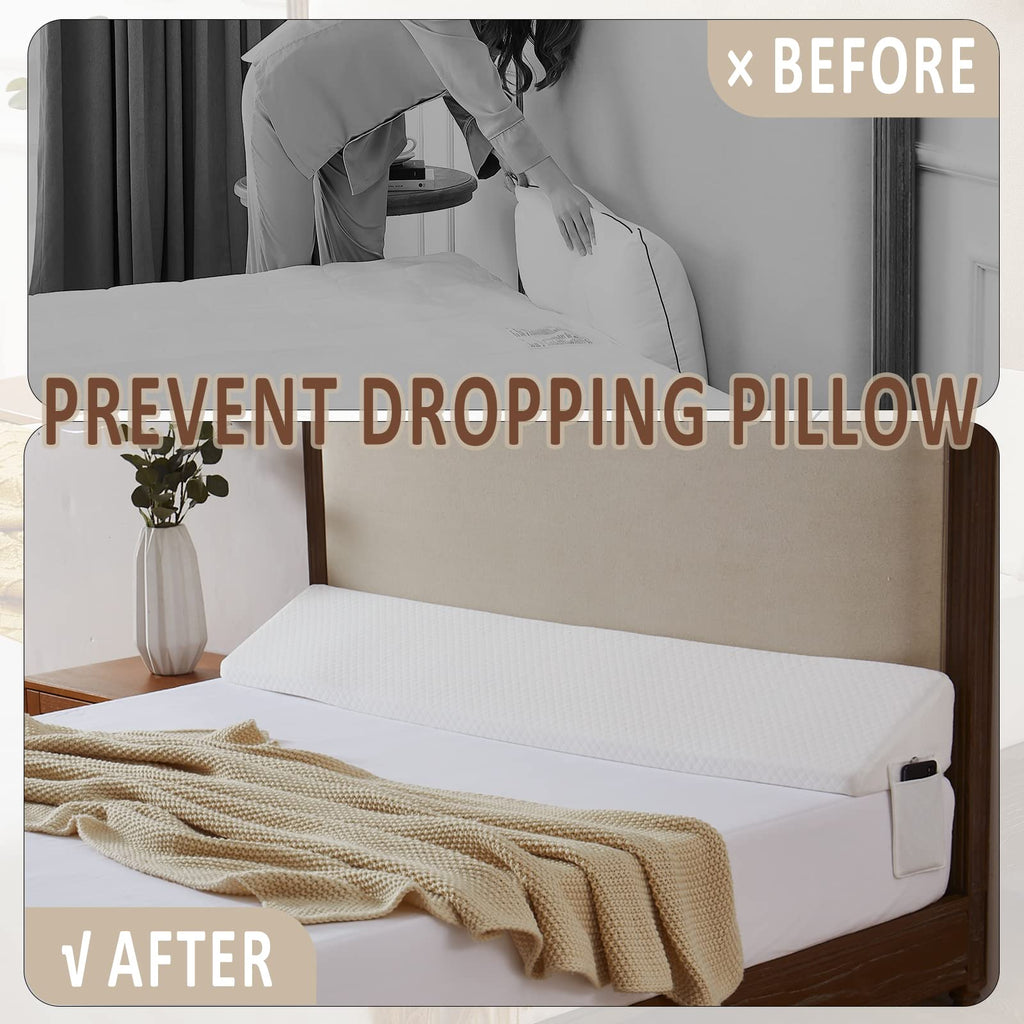 Homemate King Size（76"x10"x6"） Bed Wedge Pillow for Headboard - Bed Gap Filler(0-8") - Triangle Bloster Pillow Wedge - White