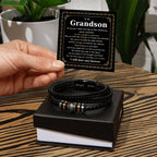 Mapileng To My Grandson – Braided Leather Bracelet with Love You Forever Message, Thoughtful Gift from Grandpa & Grandma with Elegant Gift Box – Ideal for Birthday, Graduation, Christmas For Grandson