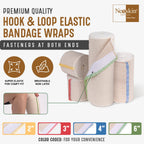 Premium Elastic Bandage Wrap (2” Wide, 6 Pack) - Nexskin Latex Free Athletic/Medical Compression Bandages Hook & Loop Fasteners at Both Ends - Lifetime Washable & Reusable Bandages