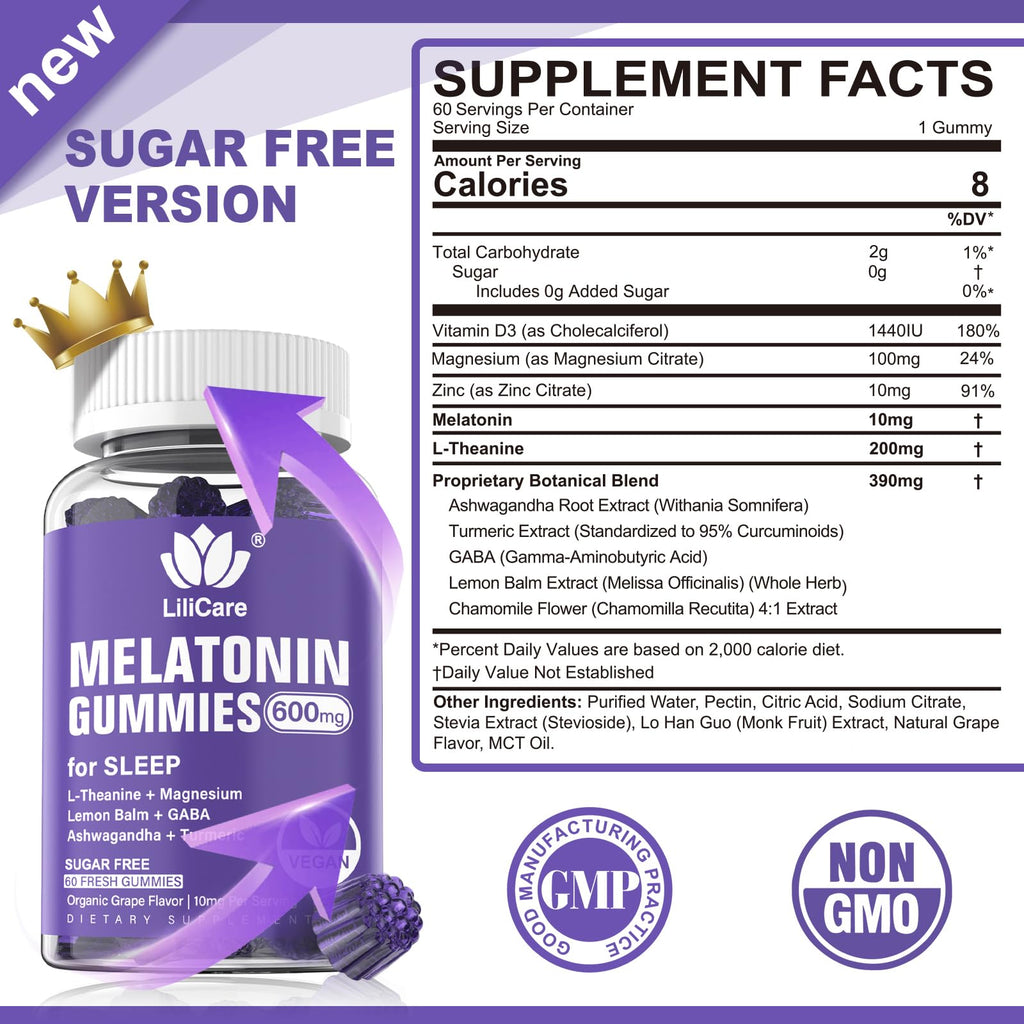 Melatonin 20mg Gummies for Adults (2 Packs) Extra Strength with L-Theanine, Ashwagandha, Magnesium, Turmeric, GABA, Lemon Balm and Chamomile for Supports Healthy Circadian Rhythm, Grape Flavor, 120ct