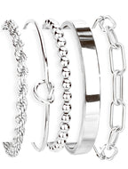 Gokeey Silver Cuff Bracelets for Women,Dainty Silver Bangles Bracelets Set for Women, Paperclip Link Chain Rope Beaded Tie Knot Bracelets Stack Chunky Jewelry