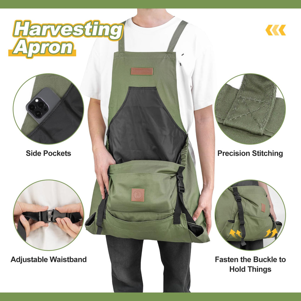 Berry&Bird Harvest Apron, Waterproof Canvas Apron for Men & Women(Green)