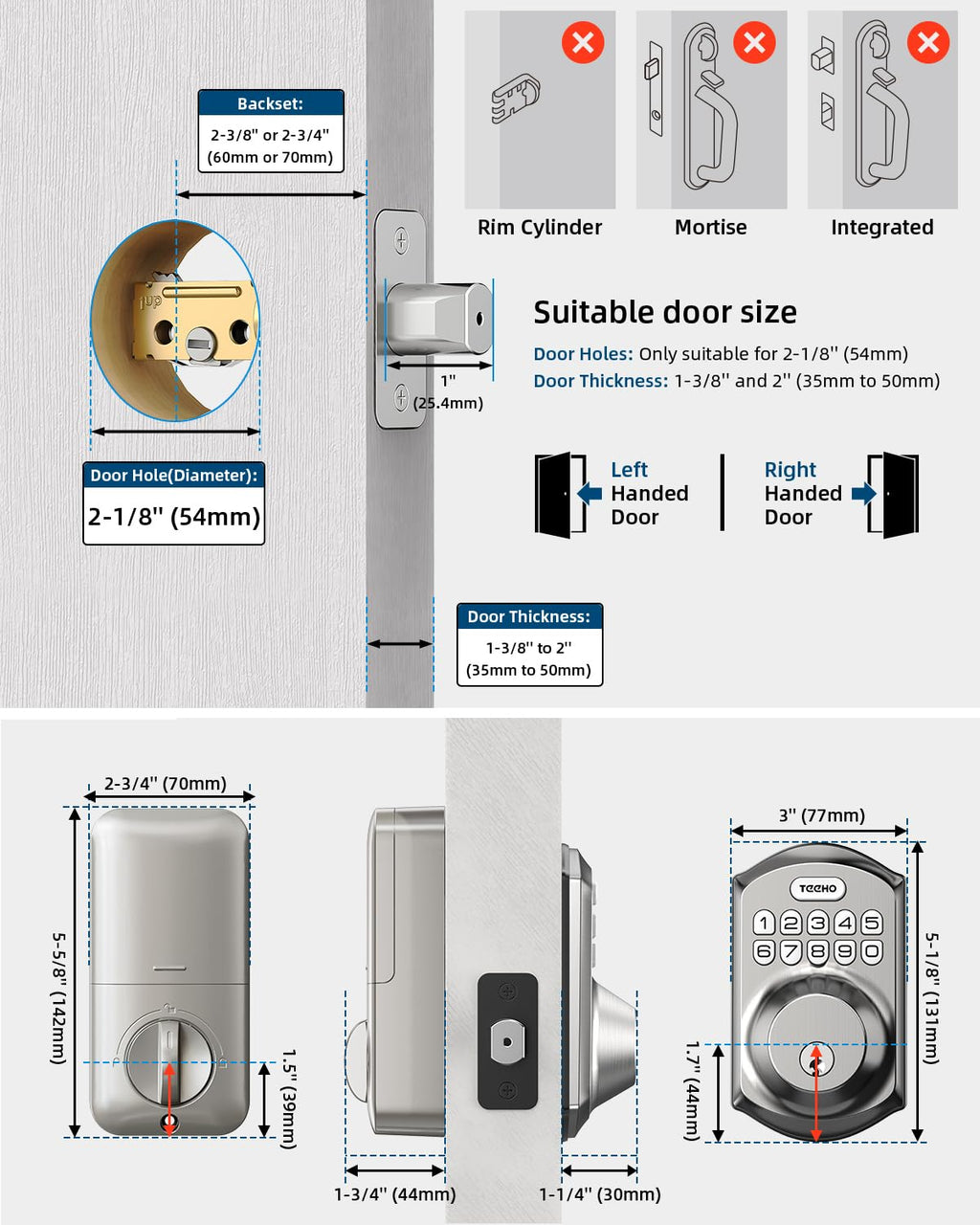 TEEHO TE001 Keyless Entry Deadbolt with Keypad for Front Door, Satin Nickel