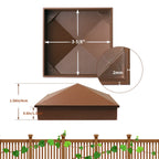 Azdele 4x4 Heavy Duty Aluminum Pyramid Post Caps Cover for 4x4 Nominal Wood Post(True 3.5" x 3.5"), with Matte Finish Powder Coated Surface, Fence Wood Post of Decks or Corridors, Brown, 4 Pack
