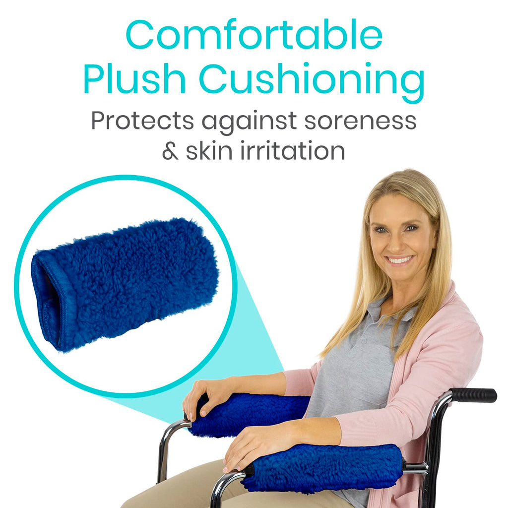 Vive Office Chair Armrest Pads (2 PCS) - Memory Foam Wheelchair Sheepskin Accessories Pads for Transport Electric Wheel Chair Arm Rests - for Adults, Seniors, Handicapped - Soft Support Cushion