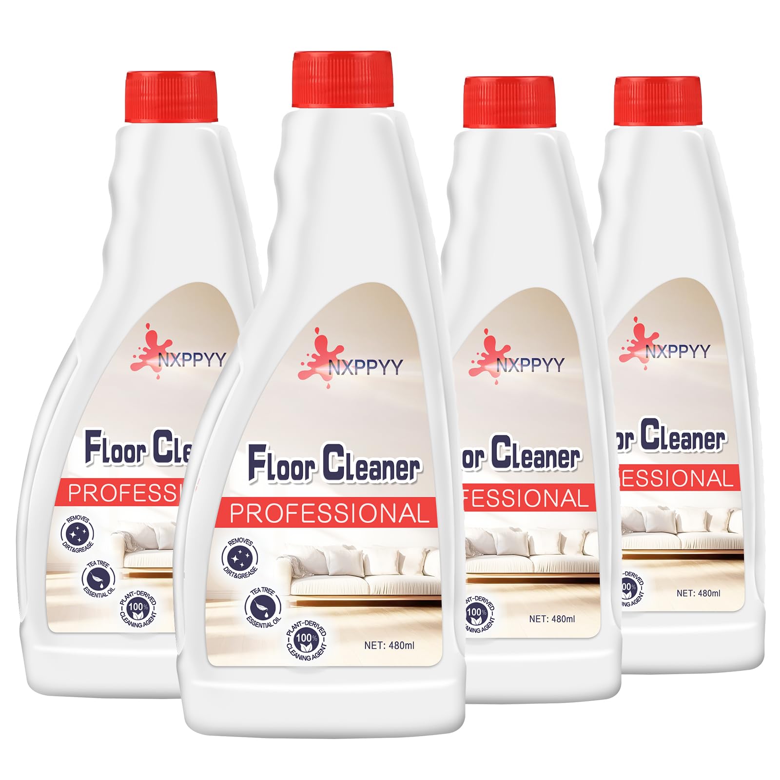 NXPPYY Floor Cleaning Solution Compatible with Roborock Q5/Q7/Q8/S7/S8/Qrevo Series, All Robot Vacuums & Wet Dry Vacuum, Floor Cleaner for Mopping, 4 Bottle Floor Cleaner Refill