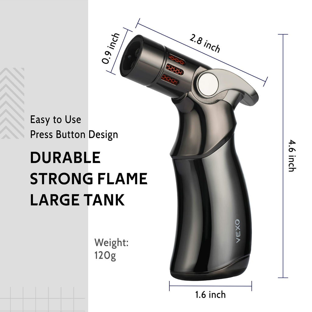 VEXO-Mini4 Torch Lighter Quad 4 Jet Flame Windproof Butane Refill Portable Lighter for Grill BBQ Candle Camping, Gift Idea (Butane NOT Included) (Black)