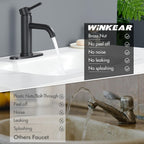 WINKEAR Black Bathroom Faucet, Single Hole Bathroom Faucet Stainless Steel