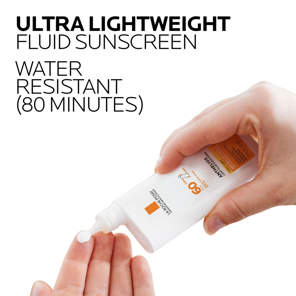 La Roche-Posay Anthelios Light Fluid Facial Sunscreen SPF 60, Lightweight Sunscreen For Face, Fluid Texture, Broad Spectrum SPF + Antioxidants, Oil Free & Oxybenzone Free, Travel Size 1.7 Fl. Oz.