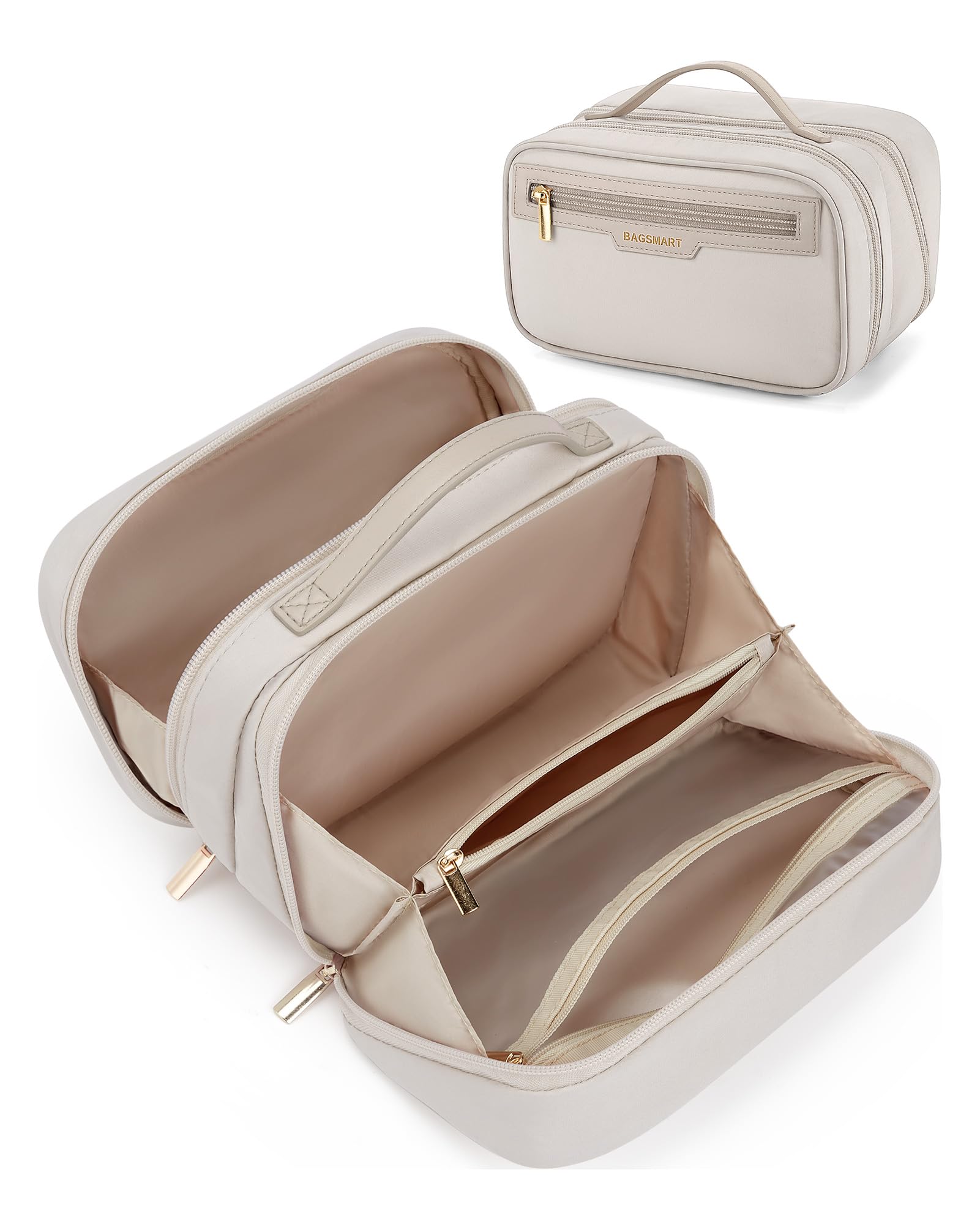 BAGSMART Travel Makeup Bag, Cosmetic Bag Make Up Organizer Case, Warm gray, Elegant