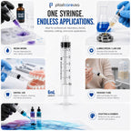 100 6ml Luer Lock Syringe without Needle, Disposable Luer Slip Tip Syringes - Non-Sterile, Latex-Free Plastic Dispenser by PlastCare USA