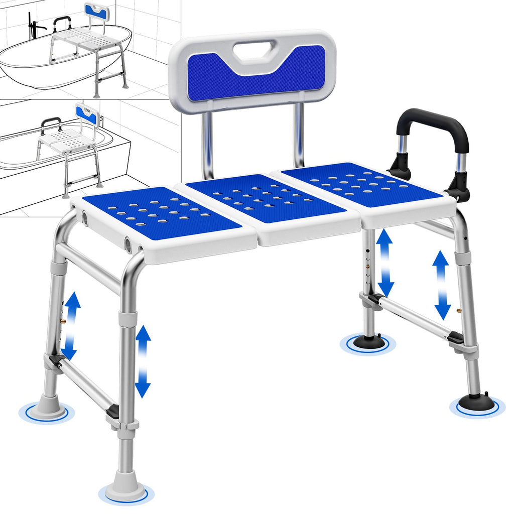 Drseats Heavy Duty Width Adjustable Bath Tub Transfer Shower Bench for Inside Tub Extended Shower Chair with Adjustable Height and Reversible Backrest Handicap Bath Seat for Elderly and Disabled