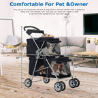 Dog Stroller Cat Pet Carriers for Small Medium Dogs Cats Travel Camping 4 Wheels Lightweight Folding Crate Stroller with Soft Pad (Black)