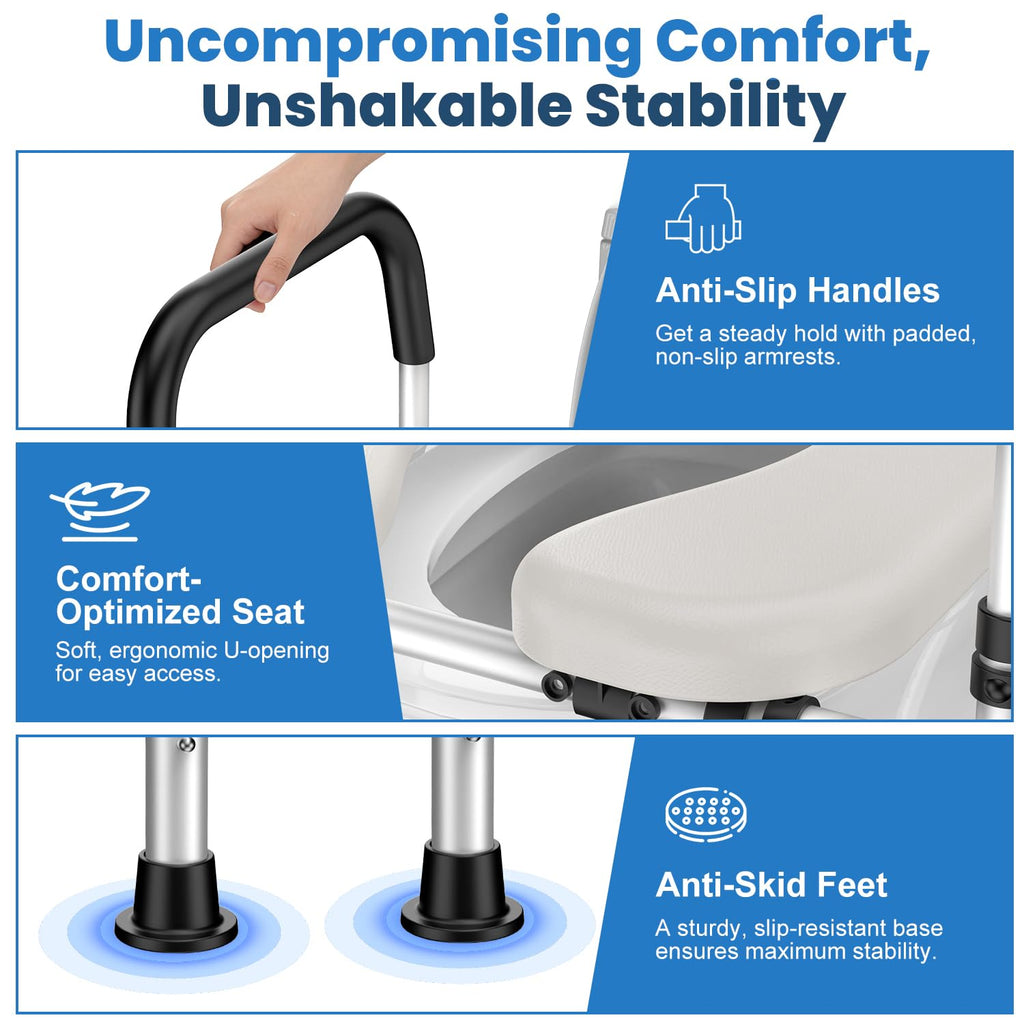 Toilet Seat Riser for Seniors, Raised Toilet Seat with Handles - FSA/HSA Eligible, Adjustable Height & Width, Supports 400 lbs - Universal Fit for Elderly, Handicap, Post-Surgery & Pregnancy
