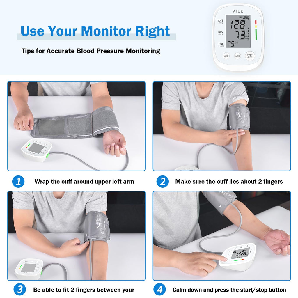 Blood Pressure Monitor, Aile Blood Pressure Machine Upper Arm Large Cuff(8.7"-16.5"), High Automatic Blood Pressure Monitors Cuff for Home Use, (BP) Manual Arm Blood Pressure Monitors, 2 * 99 Memory