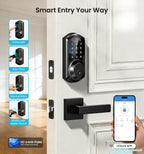 Veise VE06-L Smart Locks with 2 Lever Handle Set, App Control, Keyless Entry Deadbolt for Front Door, Electronic Digital Touchscreen Keypad, Auto Lock, Waterproof, Easy Installation, Matte Black