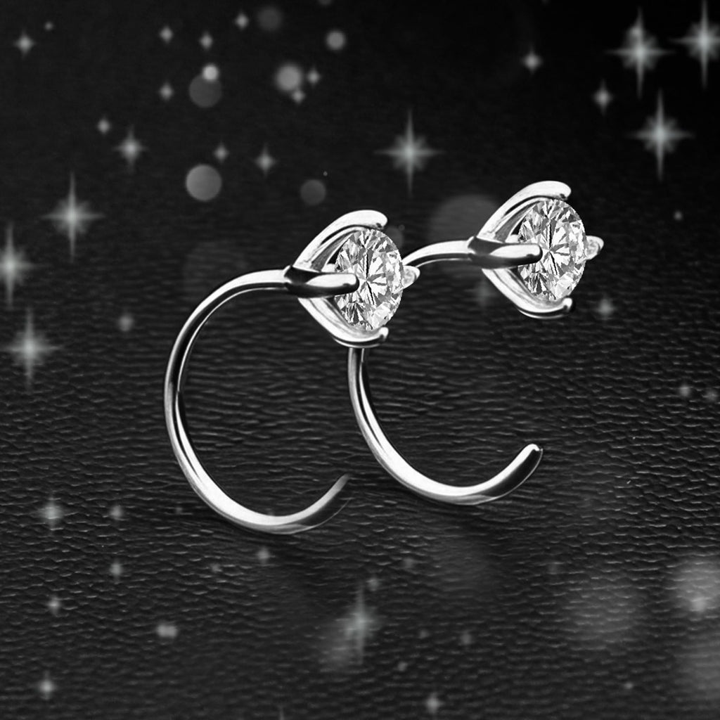 Handi Queen Moissanite Hoop Earrings for Women 925 Sterling Silver Small Huggie, 0.3CT 4mm D Color VVS1 Round Brilliant, Sparkling Minimalist Tiny Cartilage Earring Jewelry