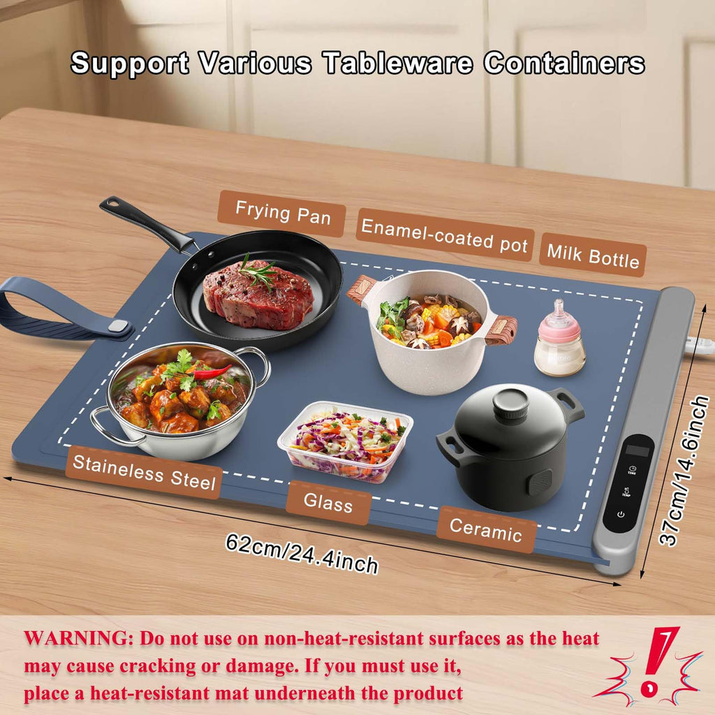 FYY Warming Mat for Food - Rapid and Full Surface Heating, 6 Temp Settings, 6H Timer, Rollable Portable Food Warming Mat, Ideal for Gatherings, Parties, Keep Meal Warm (X Large Size, Navy)