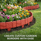 Decorative Imitation Stone Garden Fence: Plastic Edging Border Faux Stone Landscape Edging with Interlocking Spikes - Flexible Plastic Lawn Edging for Flower Beds, Yard, Pathway (20, Grey)