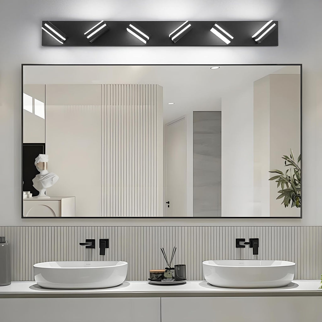 IZORRO LED Modern Bathroom Lights Fixtures(6-Light,Dimmable,360°Rotate),Matte Black Acrylic Wall Lighting,Vanity Lights for Bathroom Over Mirror - 6000k 36In （No Assembly Required）