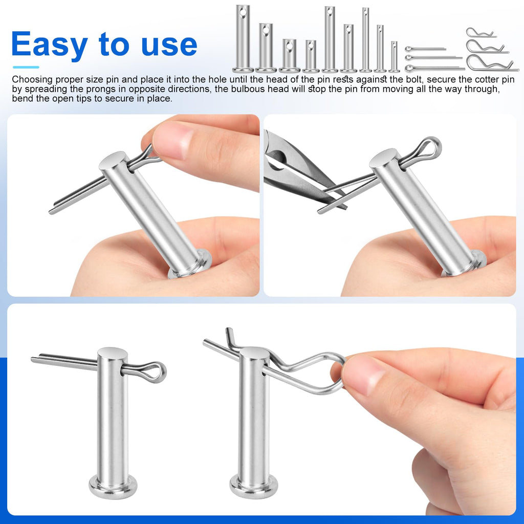 LRVOJUY Cotter Pin Assortment Kit, 180PCS Cotter Pins 6 Sizes Premium 304 Stainless Steel Heavy Duty R Clips Set, Hardware Pins for Automotive, Trailer, Pin Lock System
