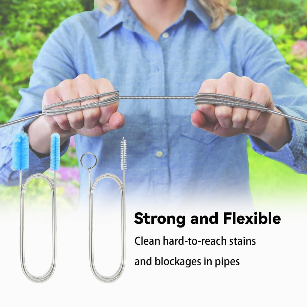 Bozenu Flexible Drain Brush, 66 Inch Long Double Ended Hose Pipe and 58 Inch Tube Cleaning Brush and 2 Pack 8 Inch Straw Cleaner Brush