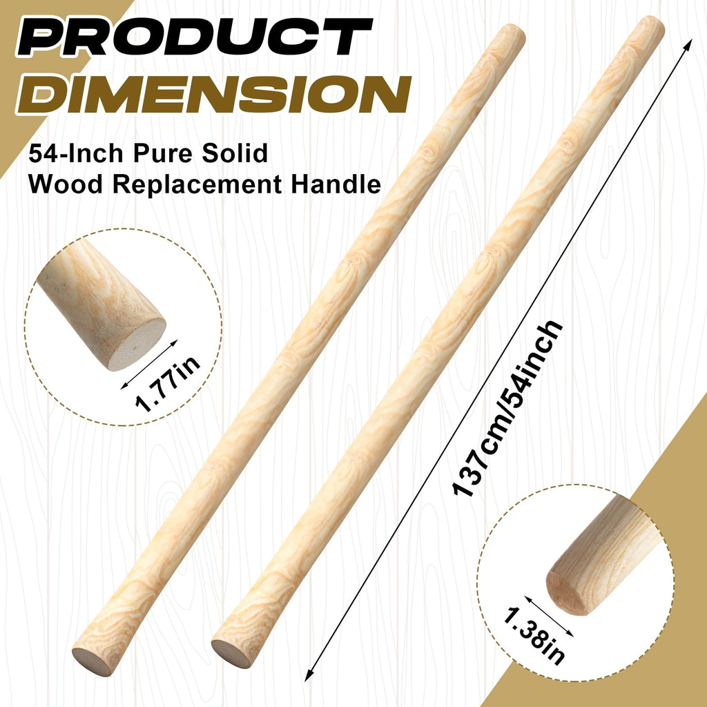Lasnten 2 Pcs 55 Inch Pure Solid Wood Replacement Hoe Handle for Garden Digging Spading Fork, Shovel Handle Replacement, 1.38-1.77 Inch Diameter