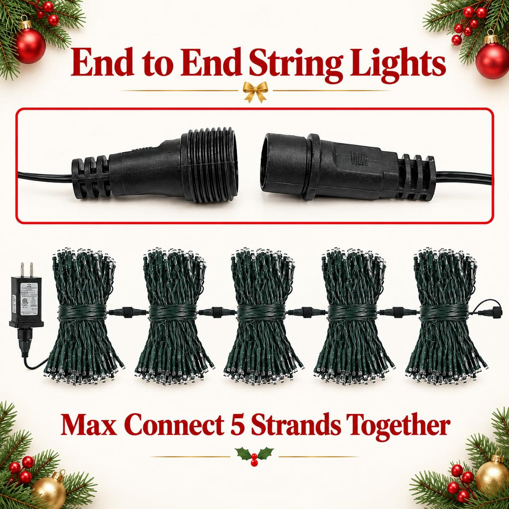 OZS Connectable 2-Pack 164Ft 400LED Christmas String Lights, Warm White