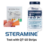 Pack of 6 (900 Tab) Steramine Sanitizing Tablets w/ 30x QT-10 Test Strips by FryOilSaver Co., Steramine Multi Purpose Contact Solution Sanitizer Tablets for Gym, Hotel, Bar, Restaurants & Food Service